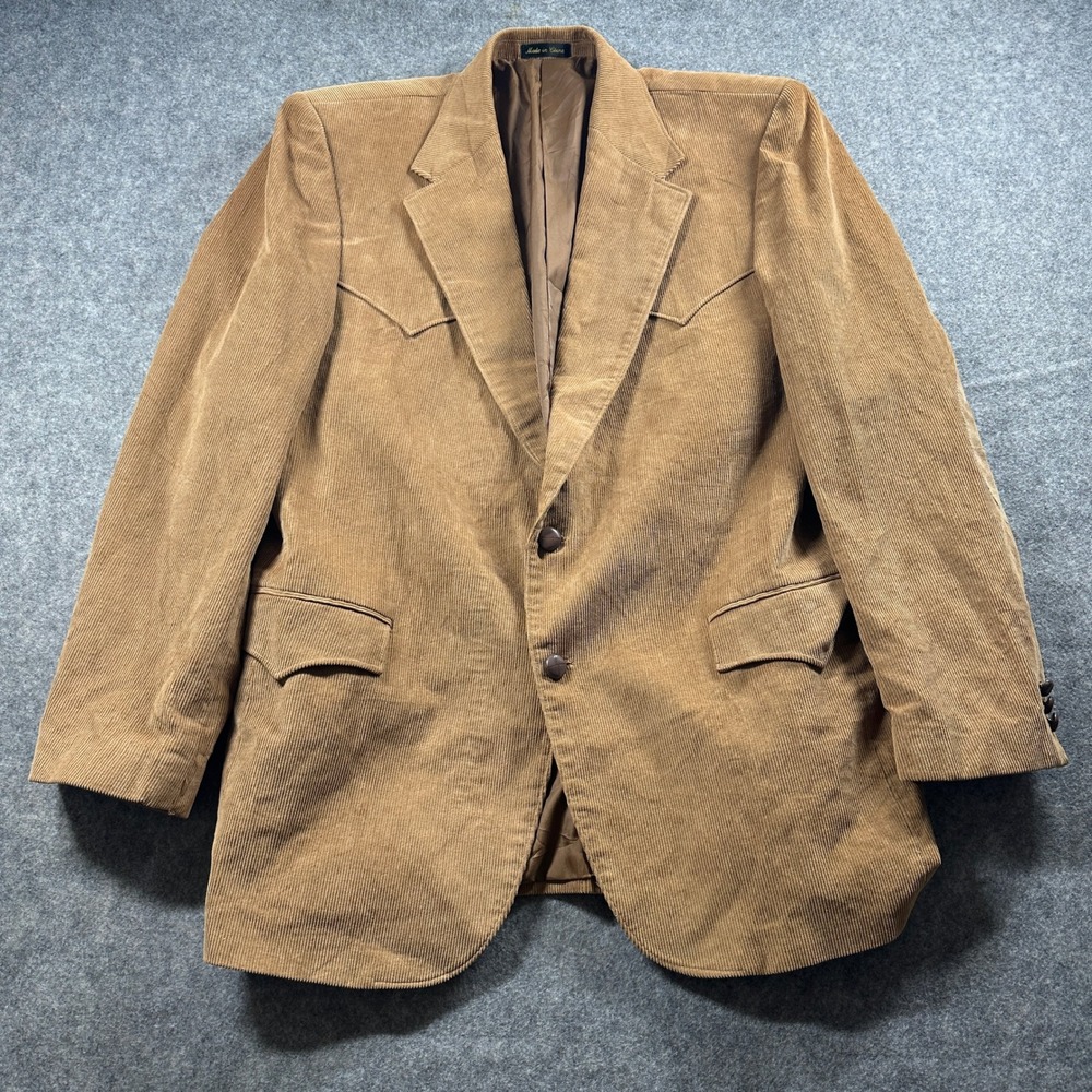 Circle S Blazer Mens 46L Tan Corduroy Western Sport Coat Yoke Flap Pockets Flaws